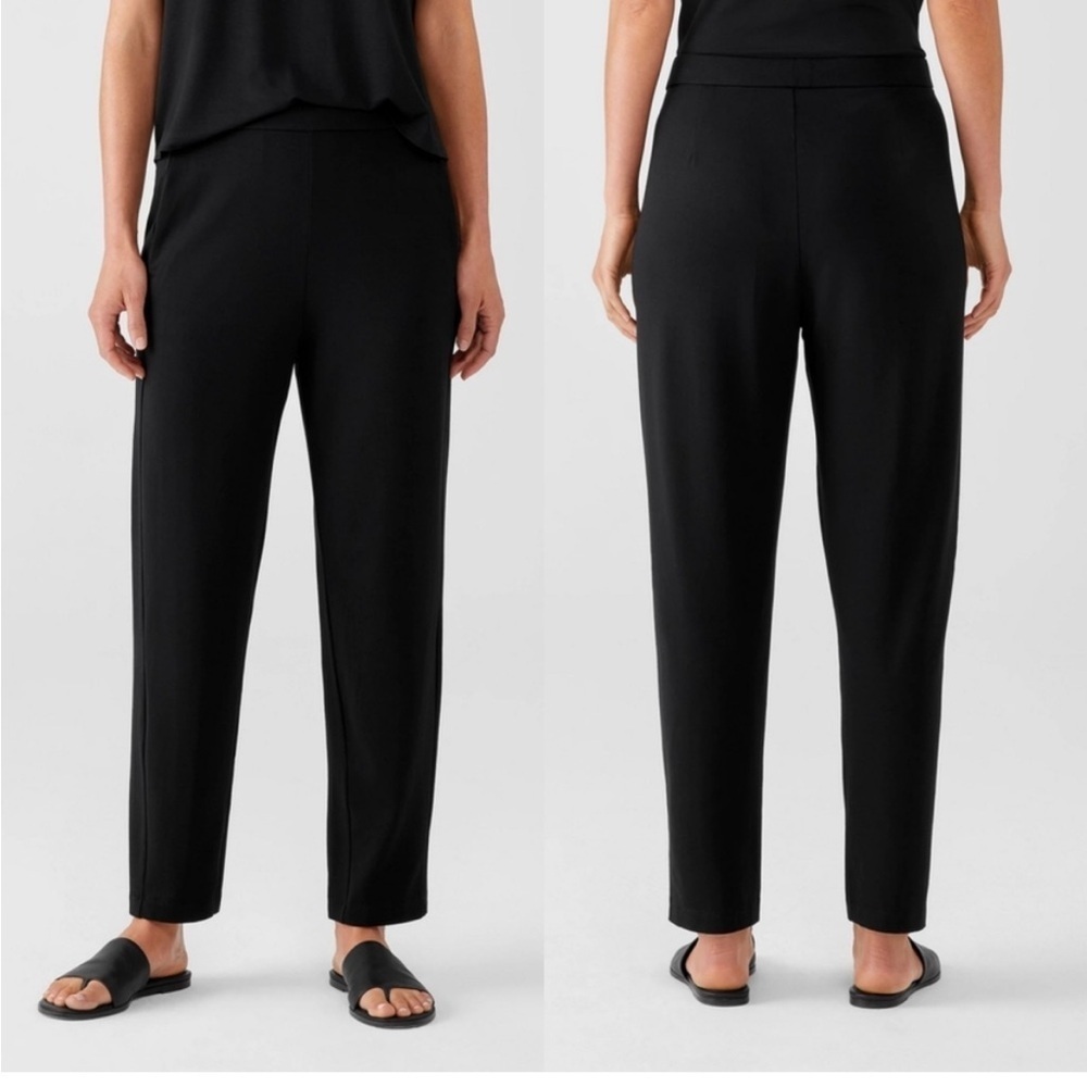 Eileen Fisher Stretch Jersey Knit Tencel Black Ankle Pant